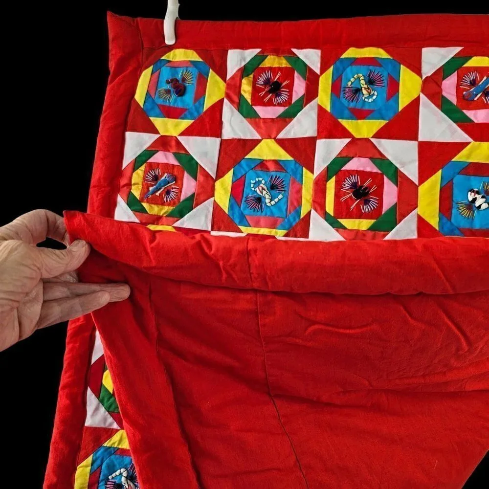 Tibetan Patchwork Baby Quilt Handmade 3-Dimensional 100% Cotton Red Multi NEW